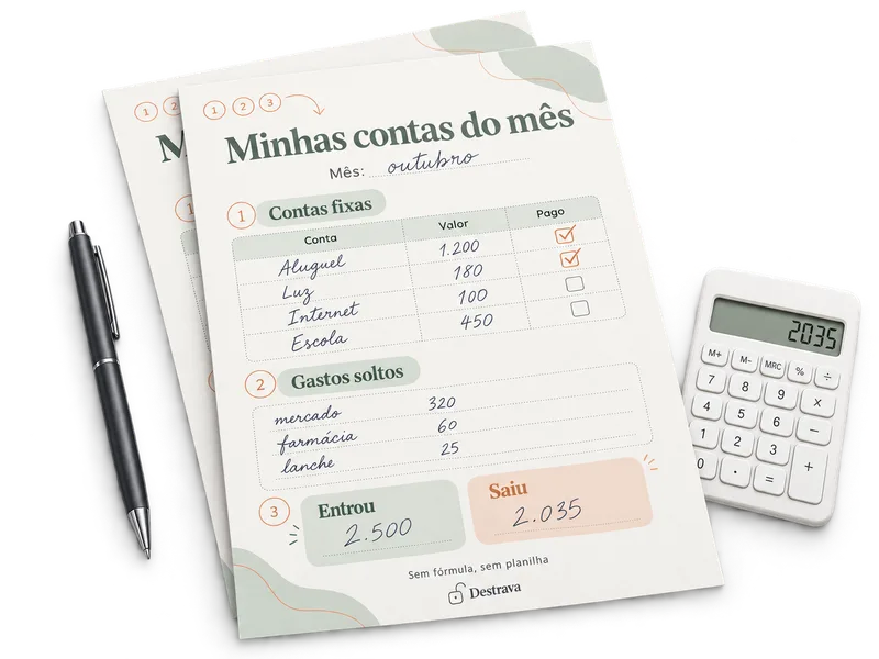 Página mensal do financeiro com contas e gastos anotados à mão