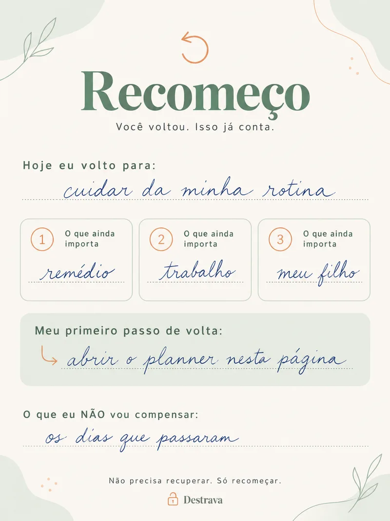 Página interna do Planner Destrava TDAH